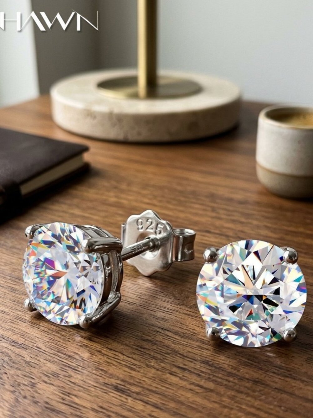 Mens 4-Prong Round Moissanite Studs, 2.4CTW 925